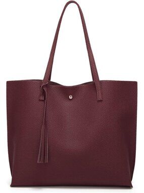 〽️Women's Dark Red Big Capacity Tassel Casual Faux Leather Shoulder Tote Handbag